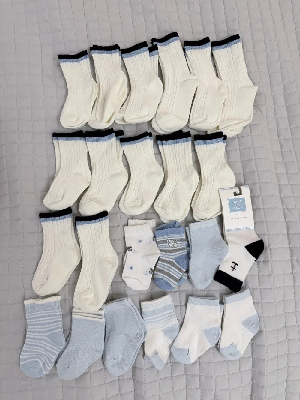 23 pairs Janie and Jack White and Light Blue Baby Sock Bundle